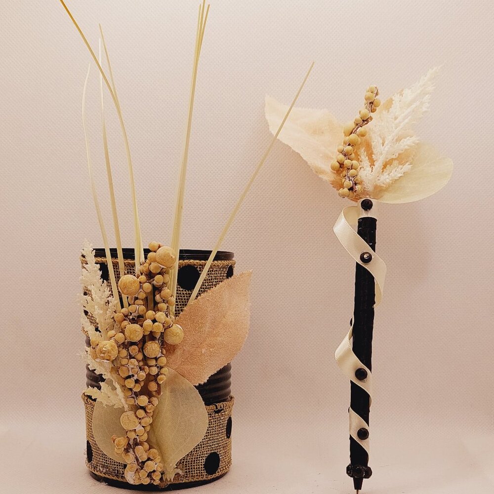 Dried Floral Journal Pen with Decorative Pen Holder Set